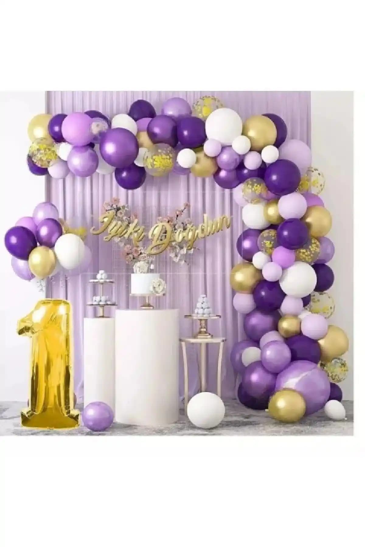 36 cm Pullu Balonlu Mor Parti Seti Doğum Günü ve Temalı Kutlamalar İçin