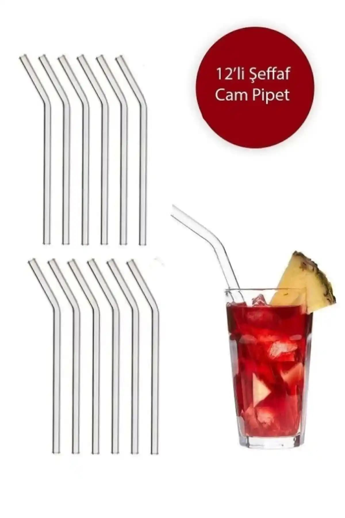 AYGÖREN HOME Şeffaf Cam Eğimli Pipet Seti 12'li dayanıklı ve estetik tasarım