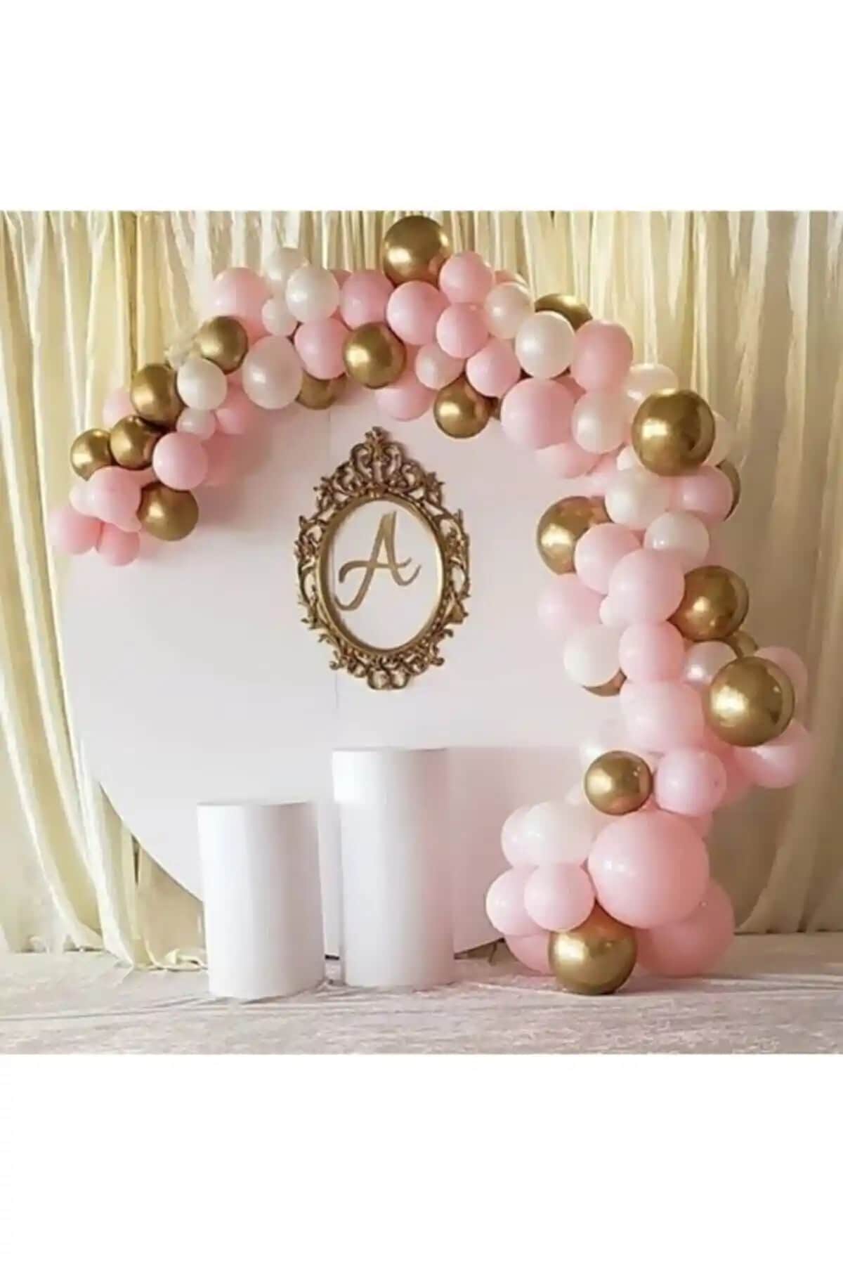 BalonEvi 50 Adet 12 İnç Metalik Balon Pembe Beyaz Altın Renkli Parti Dekorasyonu