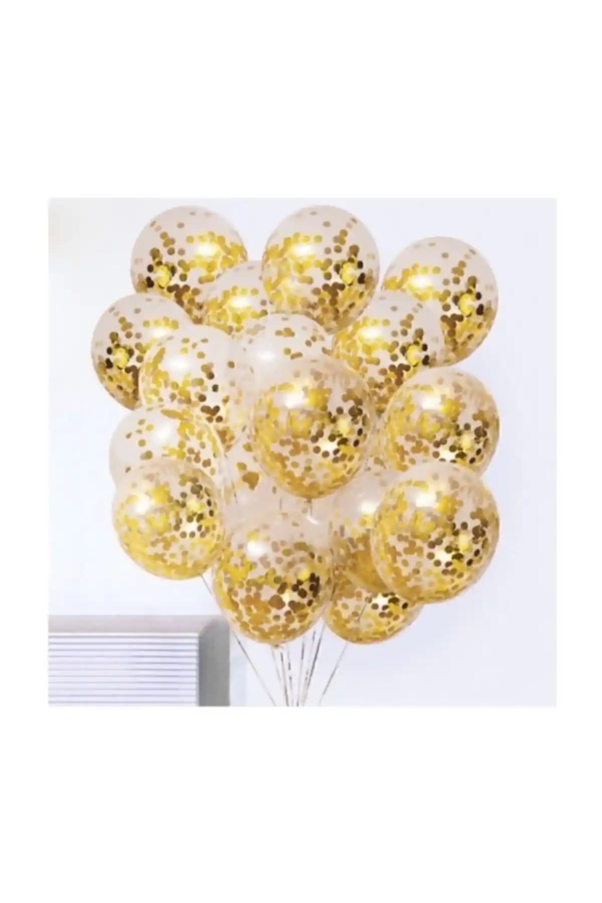 BalonEvi Gold Konfetili Şeffaf Balon Seti - Şık ve Renkli Dekorasyon Ürünü