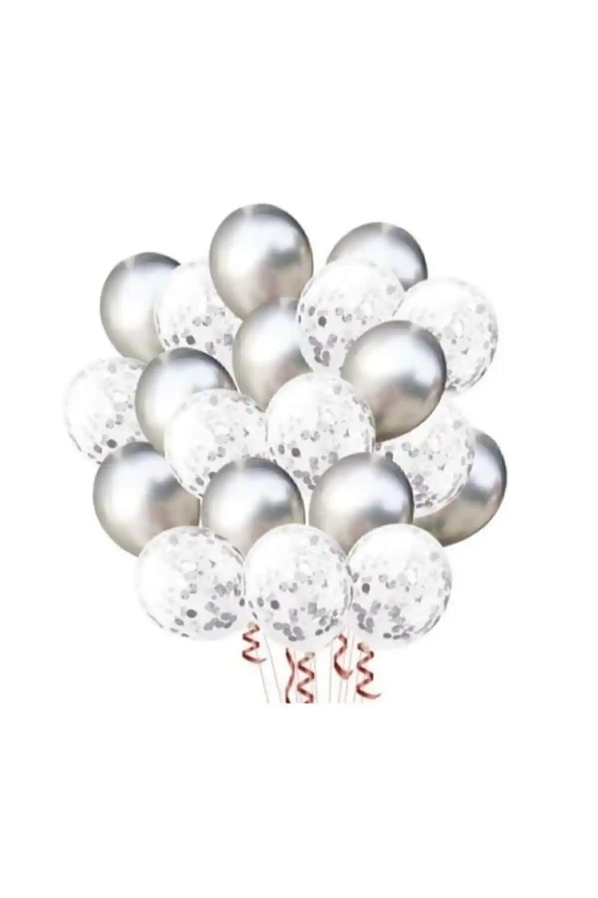 BalonEvi Gümüş Konfetli Balon Seti Modern ve Şık Etkinlik Süsleme Çözümü