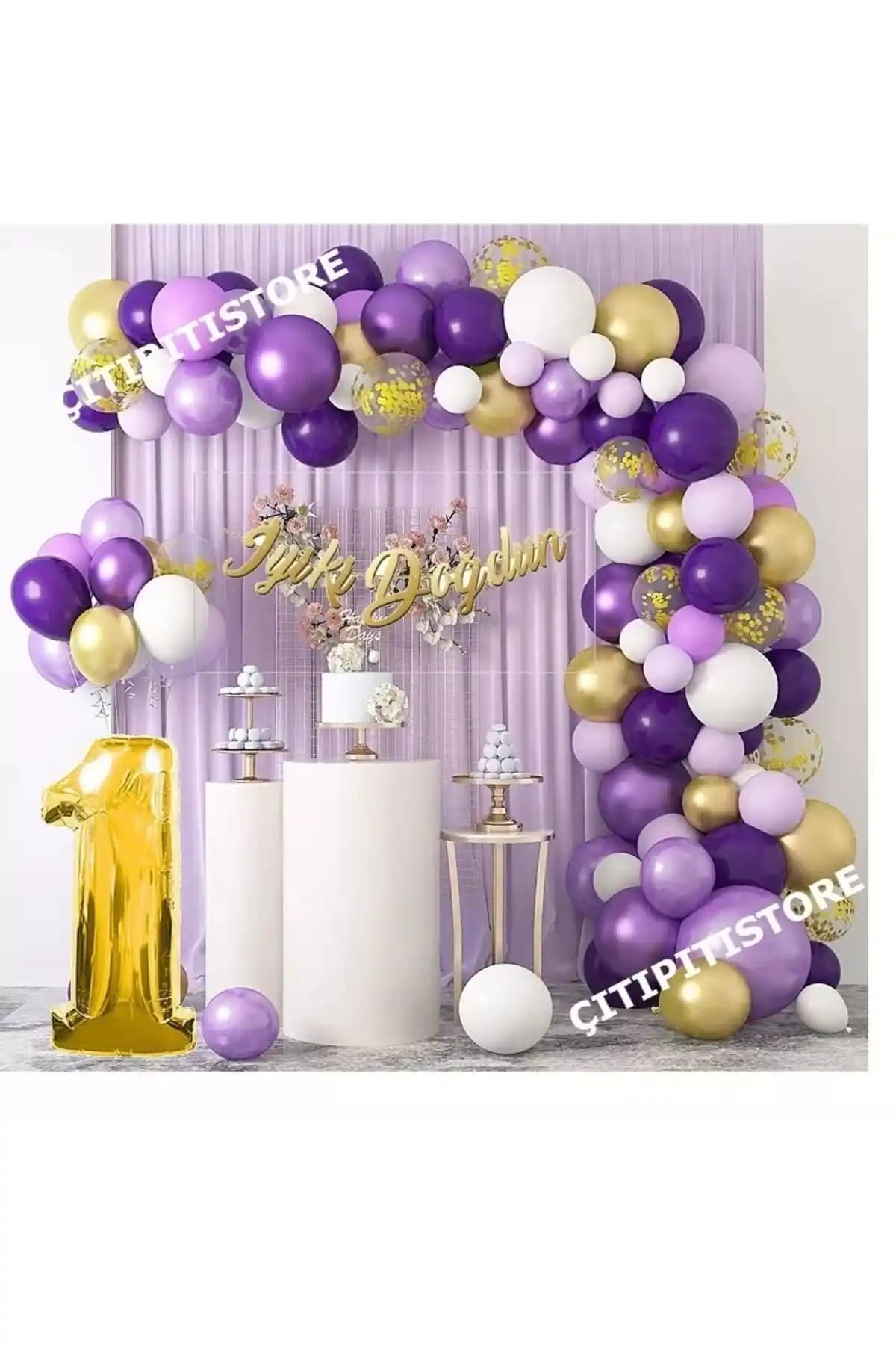 Çocuk Partileri ve 1 Yaş Kutlamaları İçin Renkli Balon Seti Dekorasyon Aksesuarları