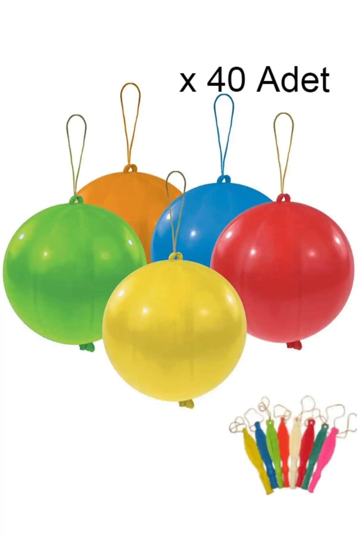 Çocuklar İçin Renkli ve Eğlenceli Lastikli Zıpzıp Balonlar 40 Adet Parti Malzemesi