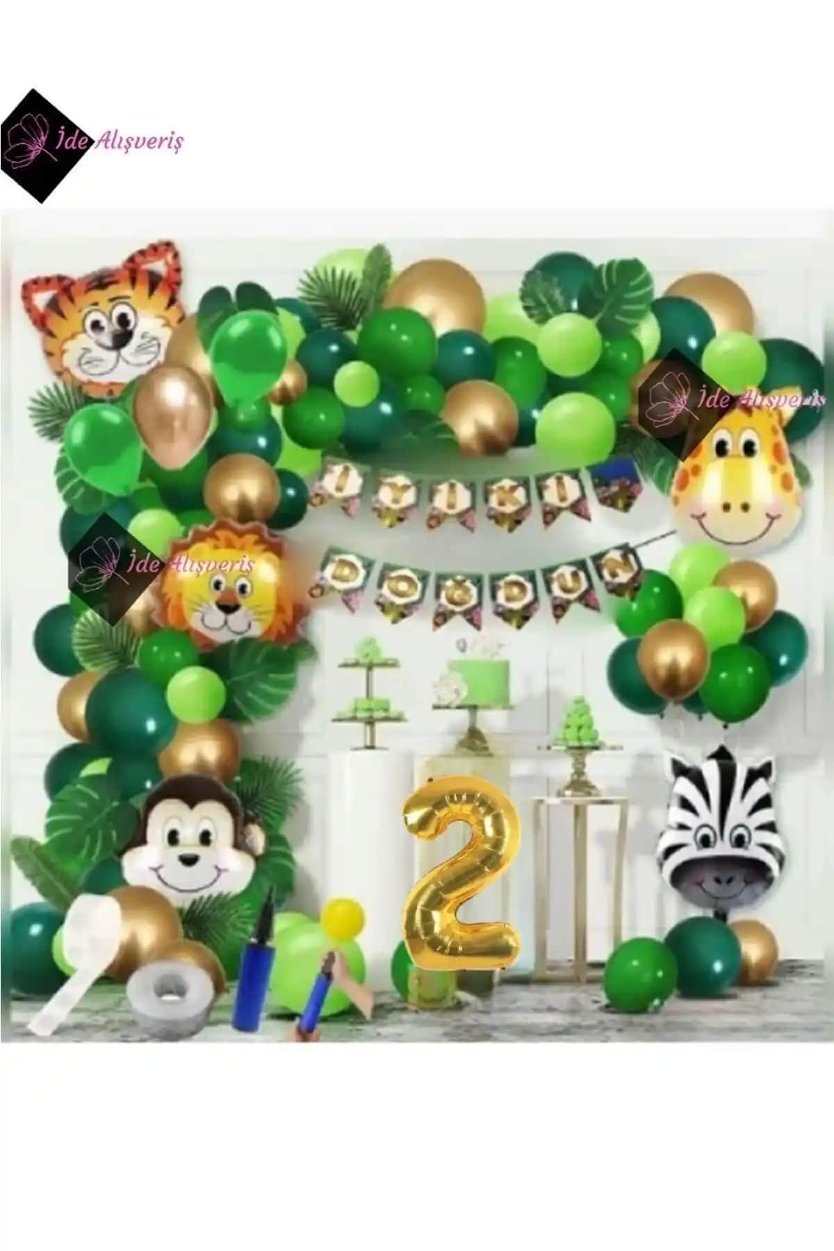 Çocuklar İçin Safari Temalı Balon Seti 36 Parça Doğum Günü Partisi Dekorasyonu