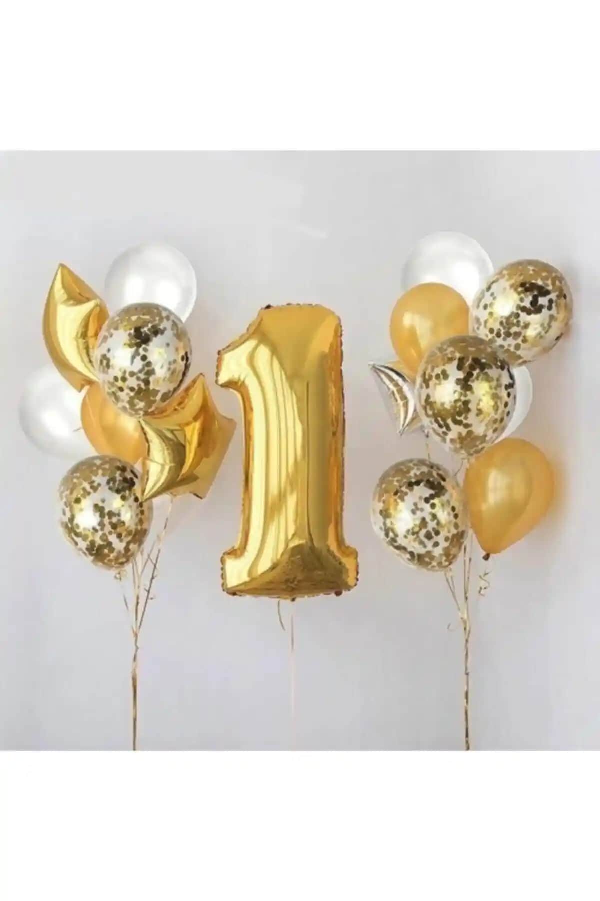 Deniz Party Store 1 Yaş Gold Folyo Balon Seti Modern ve Şık Doğum Günü Dekorasyonu