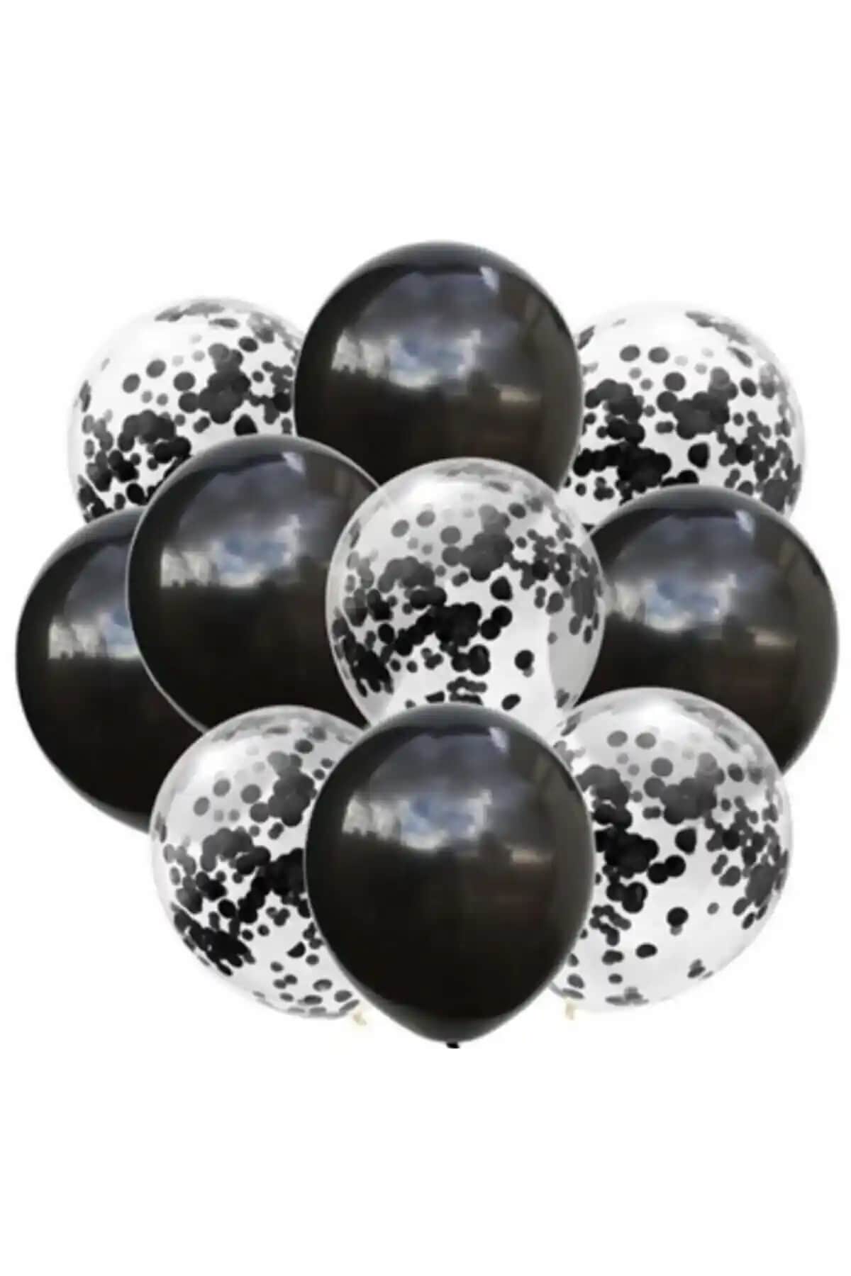 Deniz Party Store 10'lu Siyah ve Konfetli Balon Seti Modern ve Şık Dekorasyon Çözümü