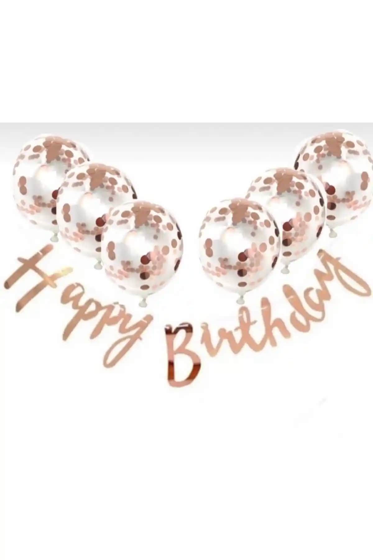 Deniz Party Store Rose Gold Konfetili Şeffaf Balonlar ile Şık Doğum Günü Dekorasyonu