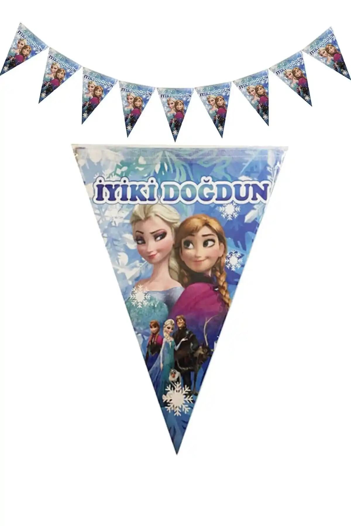 Elsa Frozen Karlar Ülkesi Üçgen Flama Dekorasyon Aksesuarı Renkli ve Dayanıklı