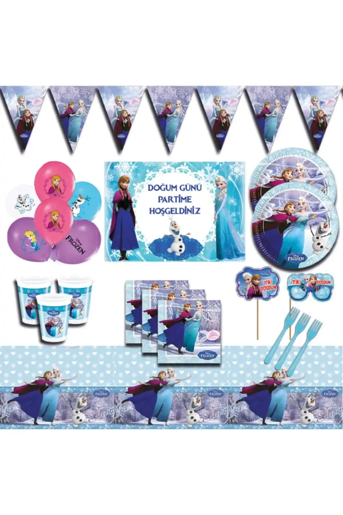 Elsa Karlar Ülkesi Temalı Doğum Günü Parti Seti: Renkli ve Eğlenceli Kutlama İçin Geniş Kapsamlı Paket