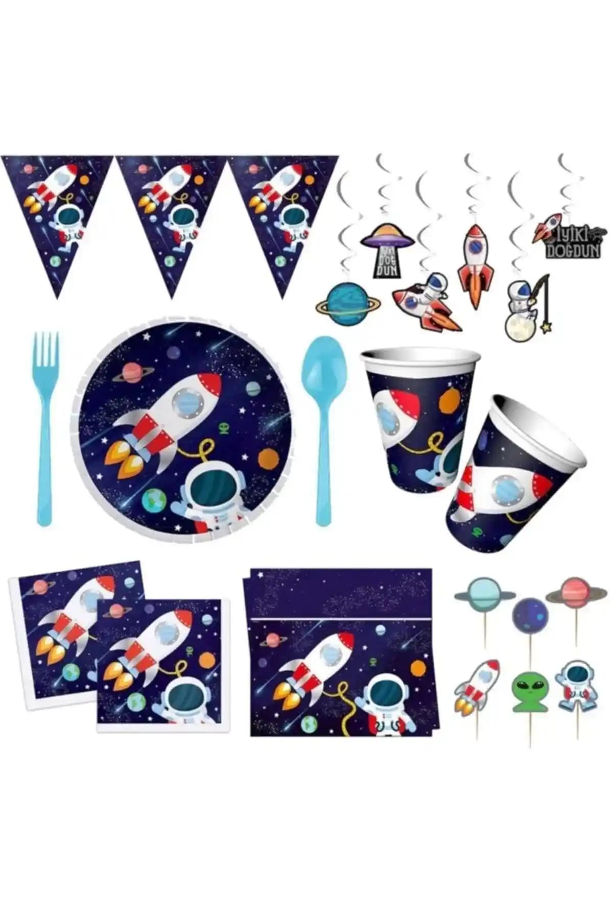 Happyland Uzay Kozmik Galaksi Doğum Günü Parti Seti Çocuklar İçin Uzay Teması Dekorasyonu