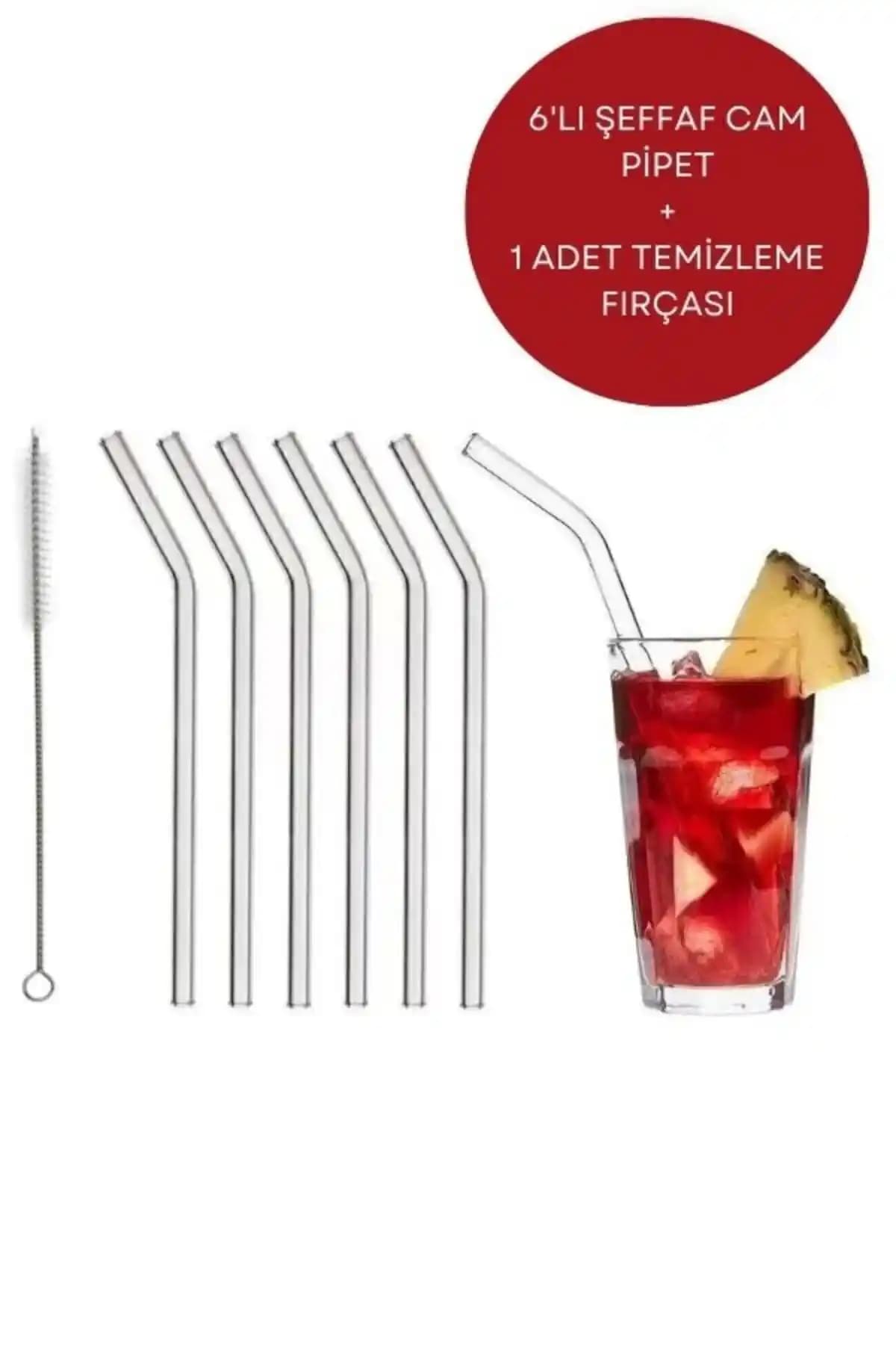 HİROS'H 6'lı Cam Pipet ve Temizleme Fırçası Seti Sağlıklı ve Şık İçecek Deneyimi