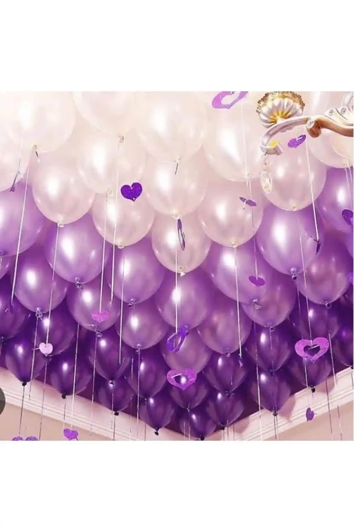Metalik Mor Lila Beyaz Balon Seti 30 Adet Renkli ve Şık Dekorasyon İçin Uygun