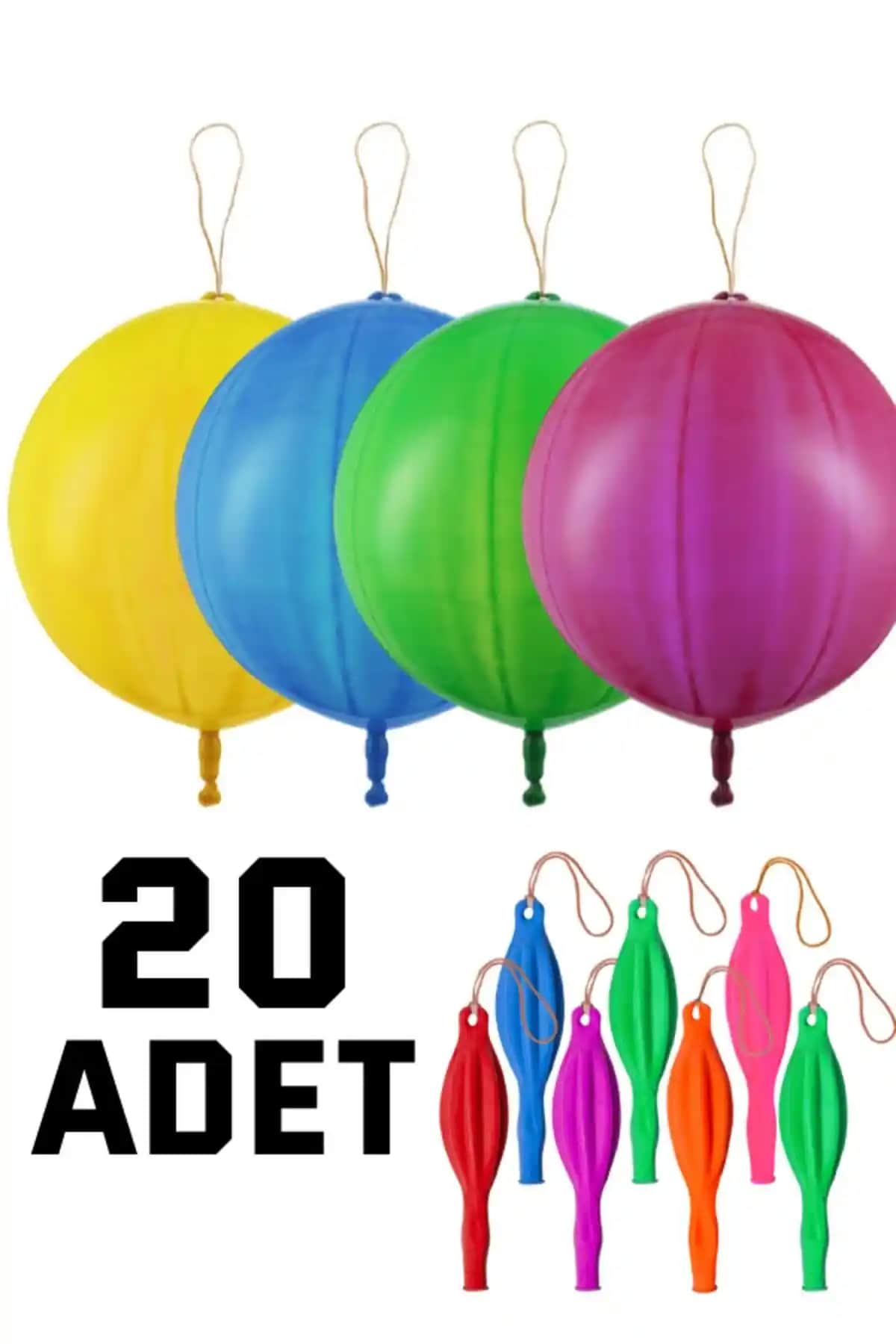 Nistabolje 20 Adet Lastikli Zıpzıp Balon Seti Renkli ve Dayanıklı Dekorasyon Malzemesi