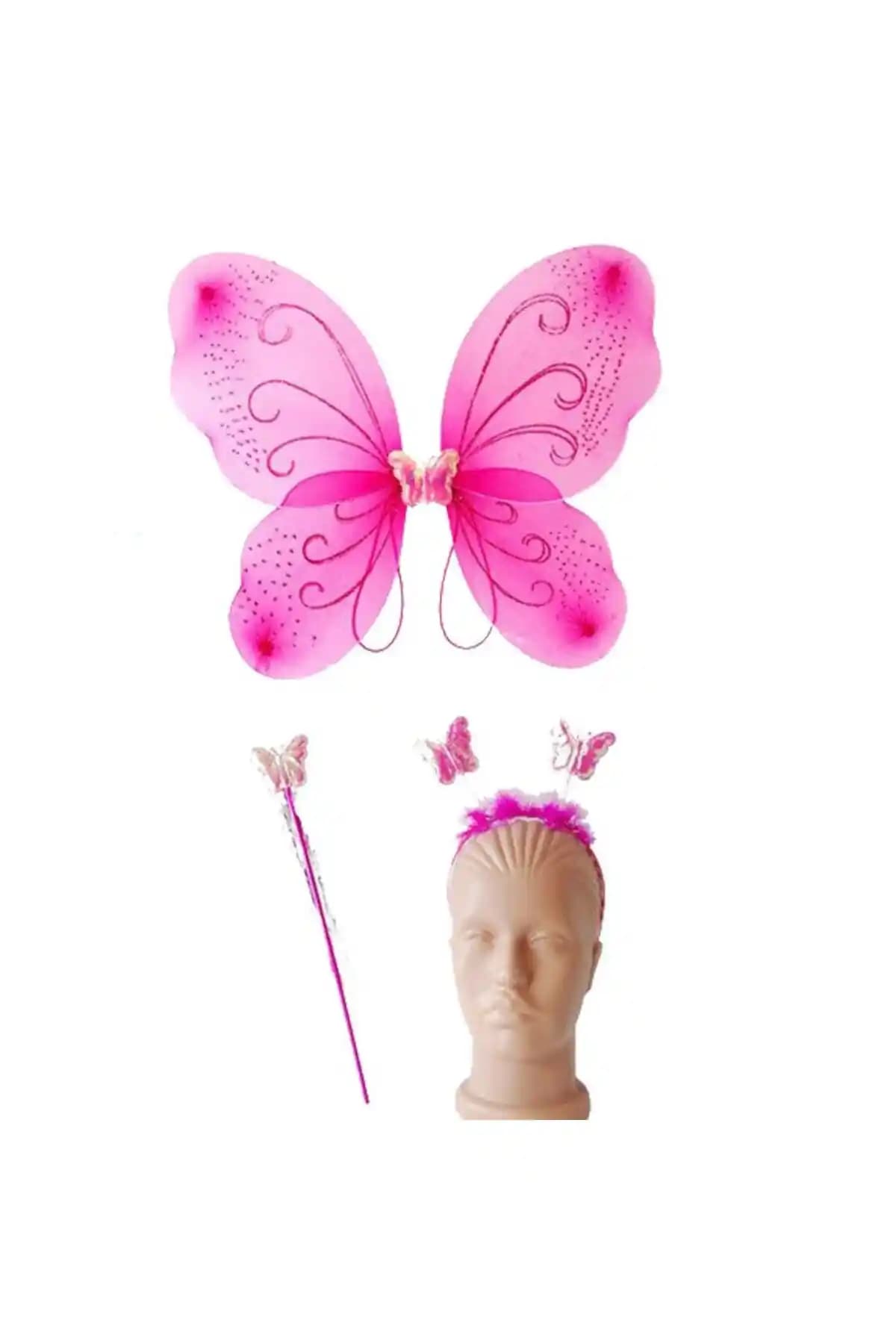 Pandoli Fuşya Pembe Kelebek Kanat Seti Çocuk ve Yetişkinler İçin Renkli Parti Aksesuarı