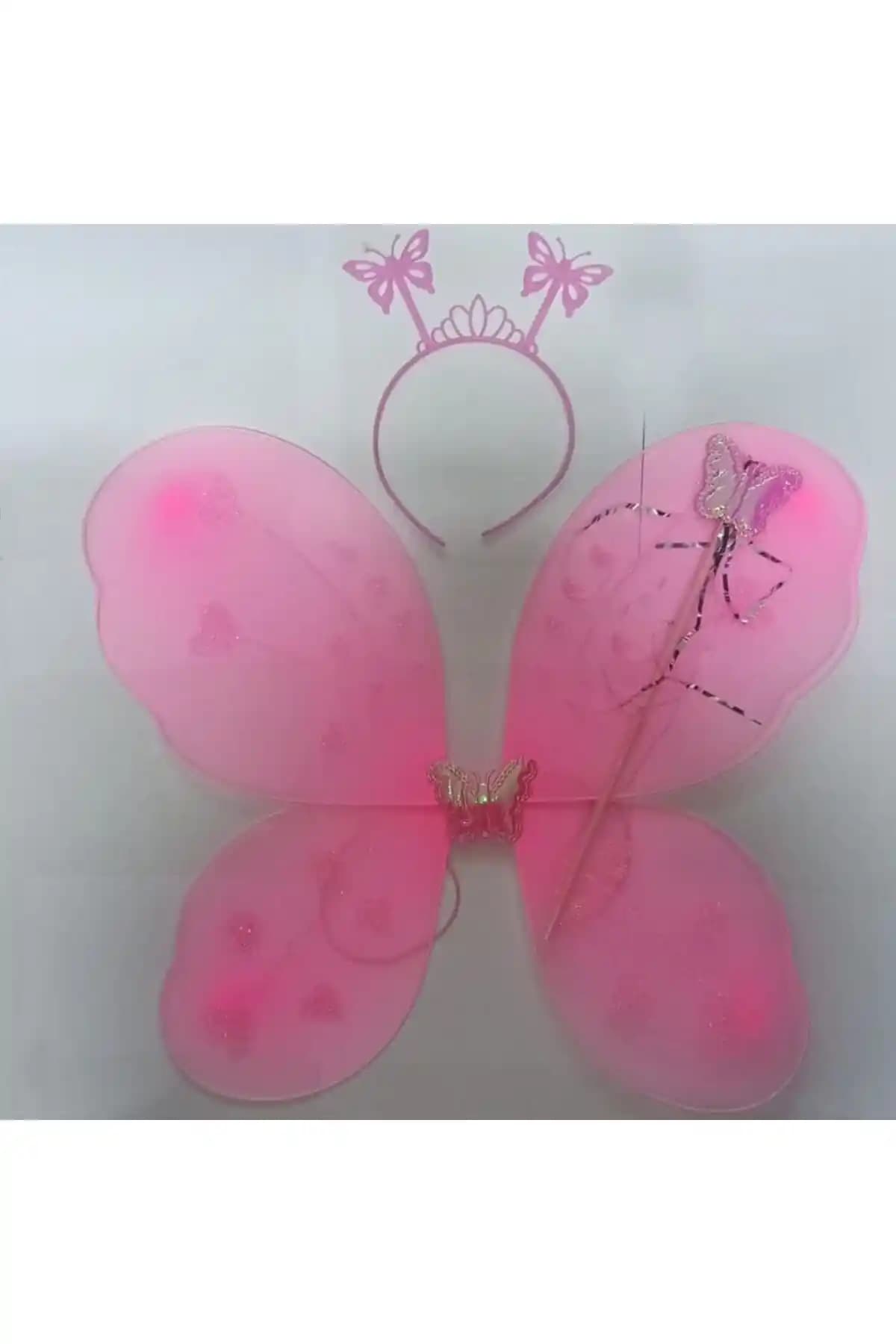Pandoli Pembe Kelebek Kanat ve Taç Seti Çocuk Partileri İçin Renkli Dekorasyon Ürünü