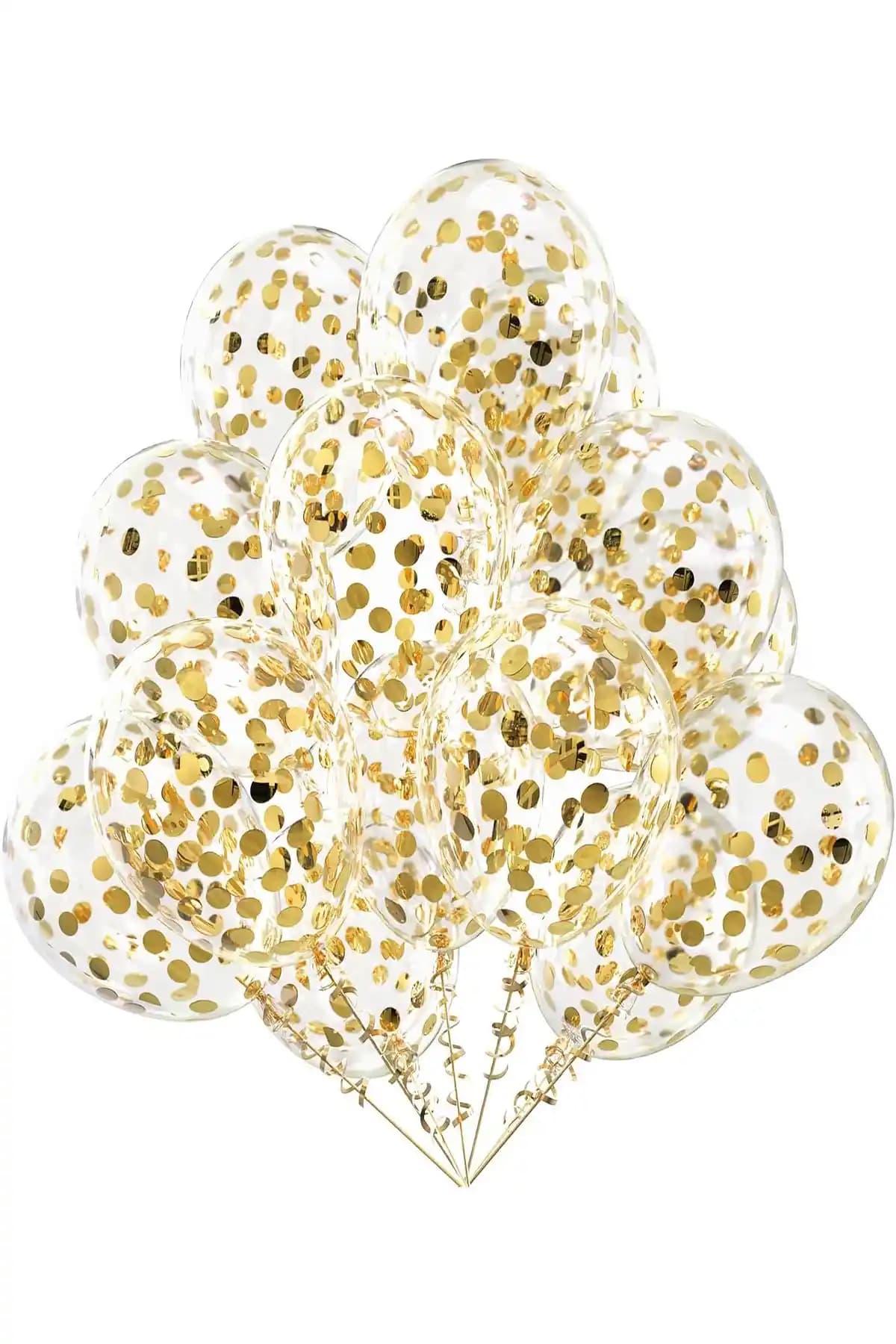 Parti Dekorasyonu İçin Gold Konfetili Şeffaf Balon Seti 10 Adet Güvenilir ve Şık Tasarım