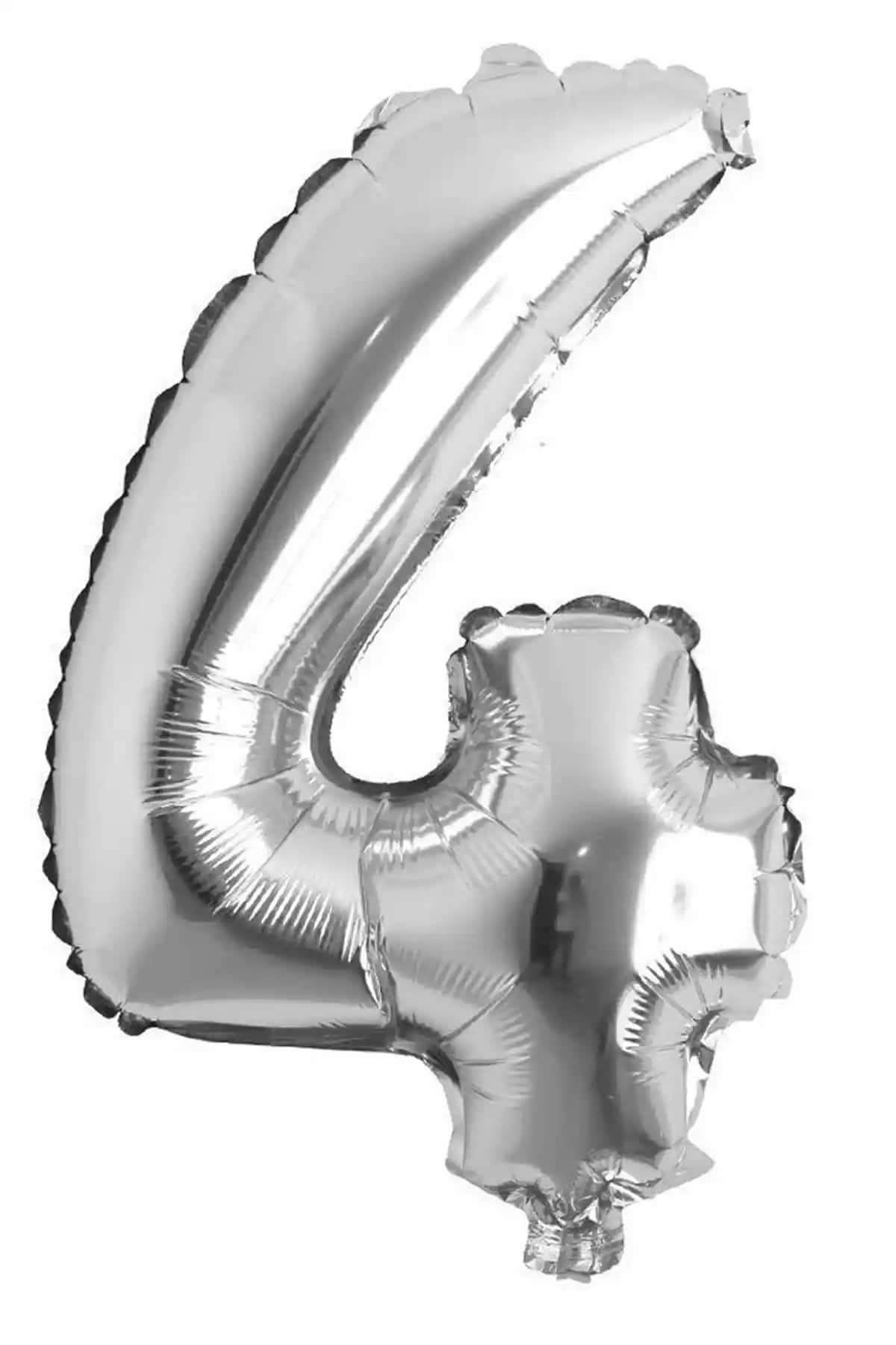 Parti Dolabı 100 Cm Gümüş Büyük Folyo 4 Rakam Balon ile Kutlamalarınıza Şıklık Katın