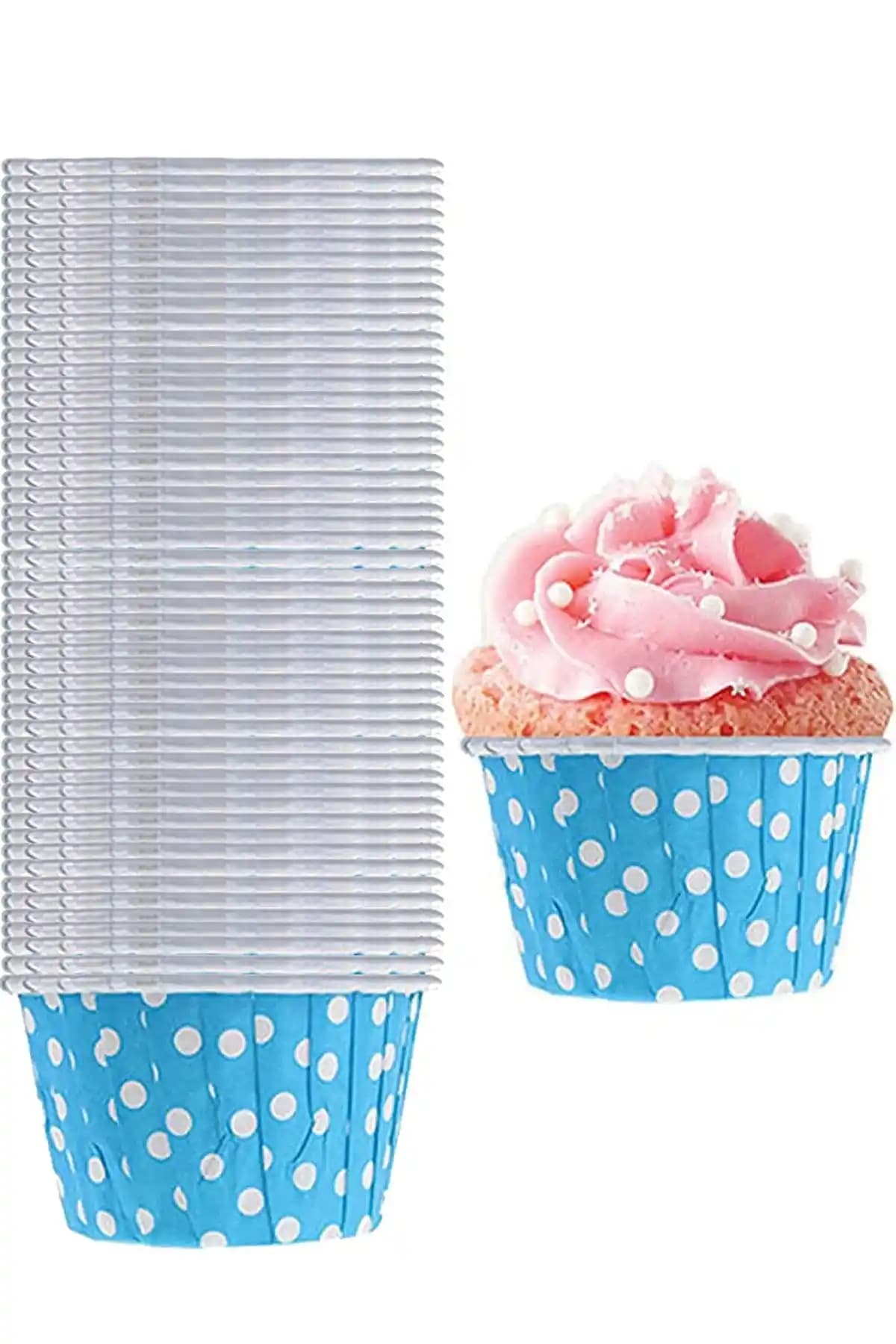 Parti Dolabı 50'li Açık Mavi Puantiyeli Kağıt Kaplar İle Pratik ve Şık Sunumlar