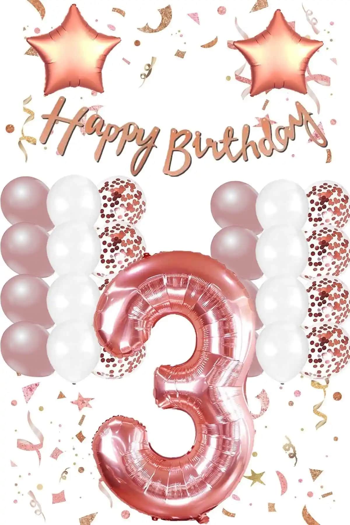 Patla<dı> Gitti Rose Gold Konsept 3 Yaş Doğum Günü Kutlama Seti Şık ve Modern Dekorasyon