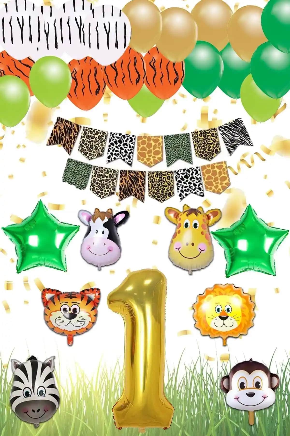 Safari Konsepti 1 Yaş Doğum Günü Parti Kutlama Seti Eğlence ve Şıklık Bir Arada