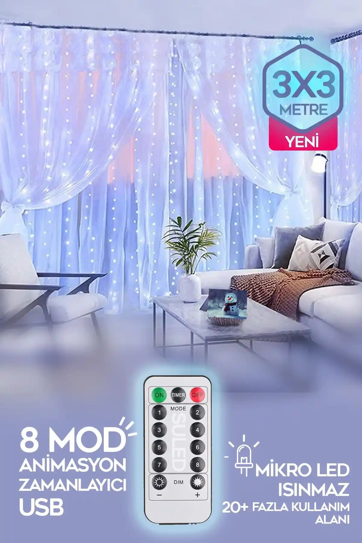 SULED Beyaz Perde Led 3x3 Metre Modern Dekorasyon ve Aydınlatma Çözümü