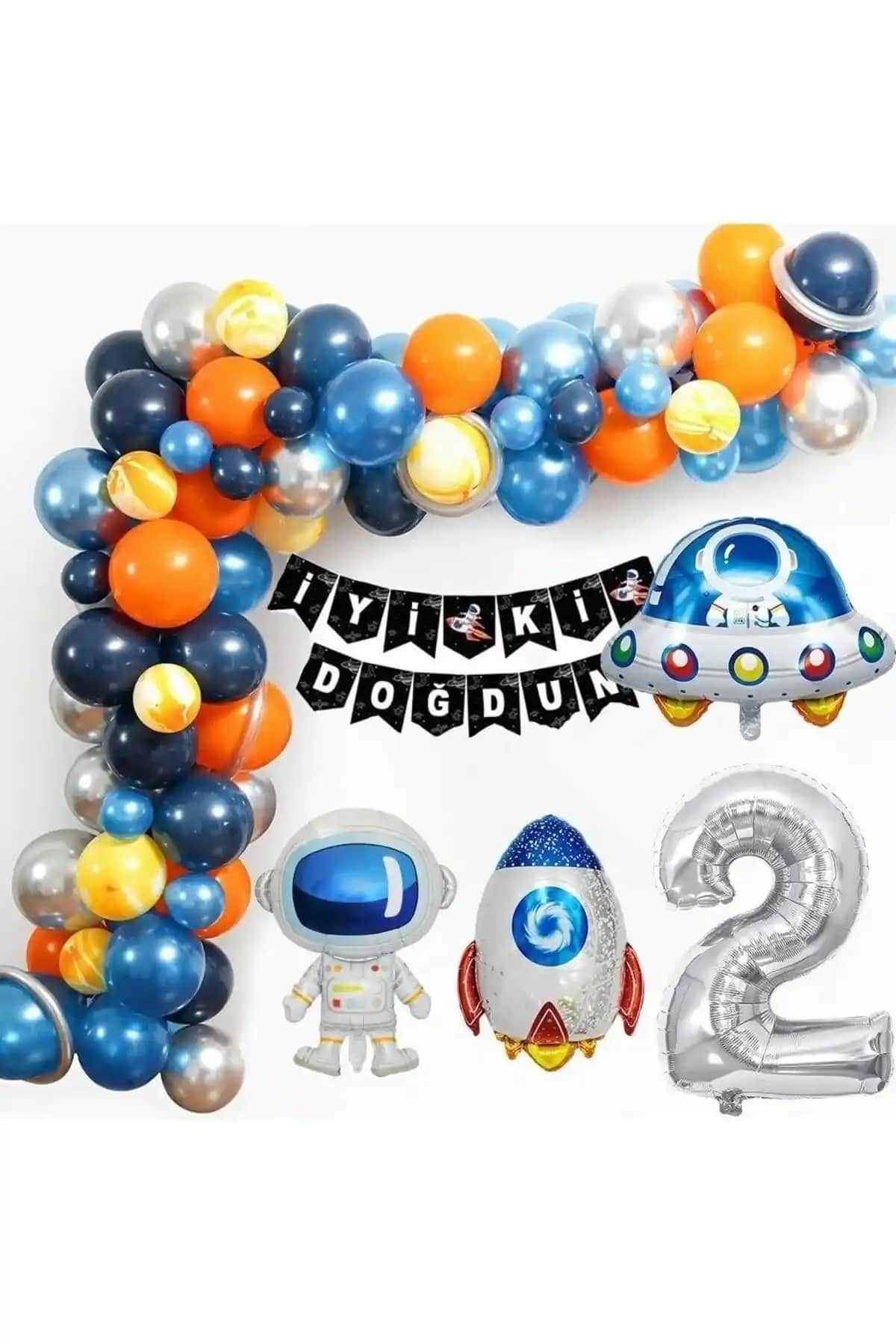 Uzay Temalı 2 Yaş Doğum Günü Seti: Eğlenceli ve Renkli Kutlama Malzemeleri