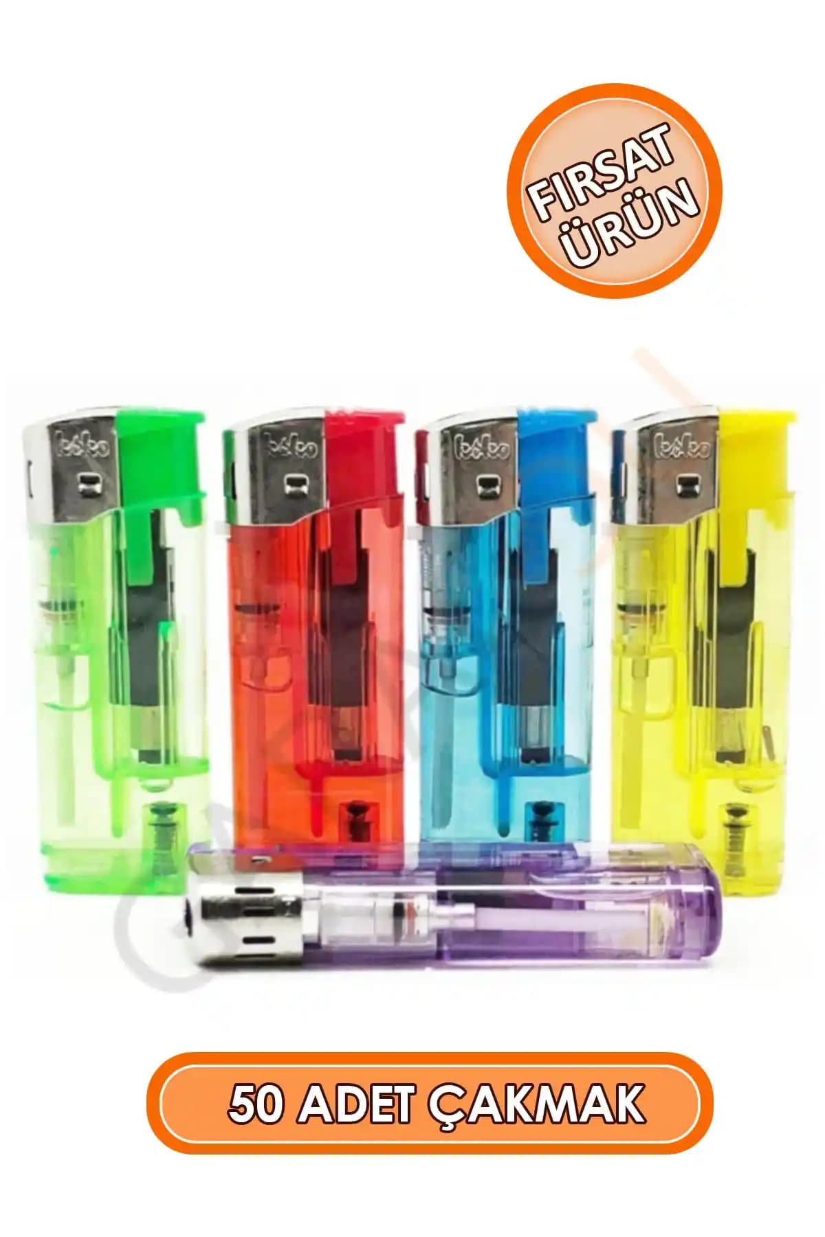 Koko Manyetolu Çakmak 50'li Paket Şeffaf Cam Doldurulabilir Güvenli ve Pratik Kullanım