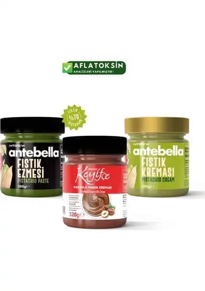 Antebella 3'lü Premium Paket: Lezzetli ve Kaliteli Fıstık ve Fındık Kremaları