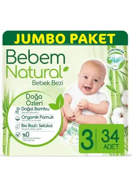 Bebem Natural Bebek Bezi 3 Beden Midi: Doğal İçerikli ve Yüksek Emicilik Özelliği ile Güvenli Kullanım