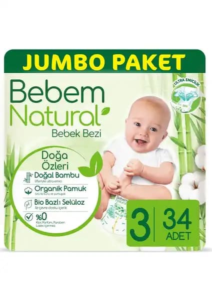 Bebem Natural Bebek Bezi 3 Beden Midi: Doğal İçerikli ve Yüksek Emicilik Özelliği ile Güvenli Kullanım