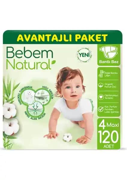 Bebem Natural Bebek Bezi 4 Beden Maxi Avantajlı Paket 120 Adet Güvenli ve Doğal Kullanım