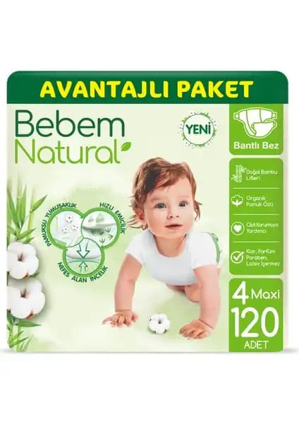 Bebem Natural Bebek Bezi 4 Beden Maxi Avantajlı Paket 120 Adet Güvenli ve Doğal Kullanım