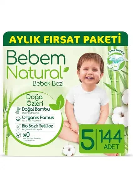 Bebem Natural Bebek Bezi 5 B beden aylık paket yüksek emicilik ve konfor sağlayan ürün