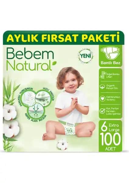 Bebem Natural Bebek Bezi 6. Beden Ekstra Large 100 Adet ile Güvenli ve Doğal Bebek Bakımı