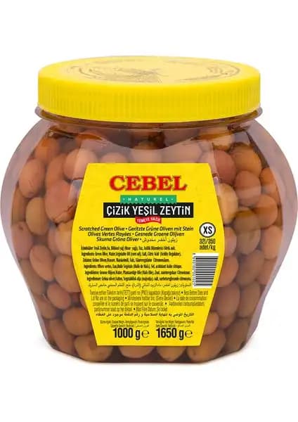 Cebel Yeşil Zeytin Çizik Xs 321-350 Kalibre 1000 gr Pet Doğallık ve Lezzetin Buluşması