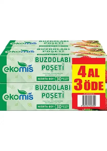 Ekomis Orta Boy Buzdolabı Poşeti Gıda Saklama ve Muhafaza Çözümü