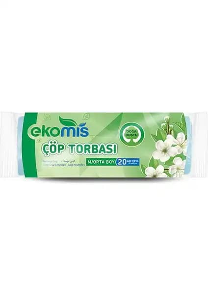 Ekomis Orta Boy Çöp Poşeti 20'li Paket Pratik ve Dayanıklı Temizlik Malzemesi