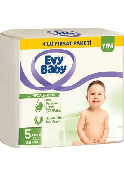 Evy Baby Bebek Bezi 5 Beden Junior 4'lü Fırsat Paketi Güvenilir ve Konforlu Bebek Bakımı