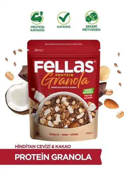 Fellas Protein Granola Hindistan Cevizi ve Kakao Aromasıyla Sağlıklı ve Lezzetli Bir Atıştırmalık Seçeneği