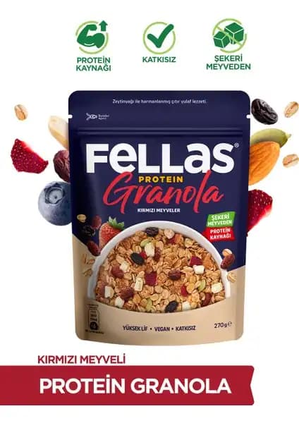 Fellas Vegan Protein Granola Kırmızı Meyveler Sağlıklı ve Lezzetli Atıştırmalık Seçeneği