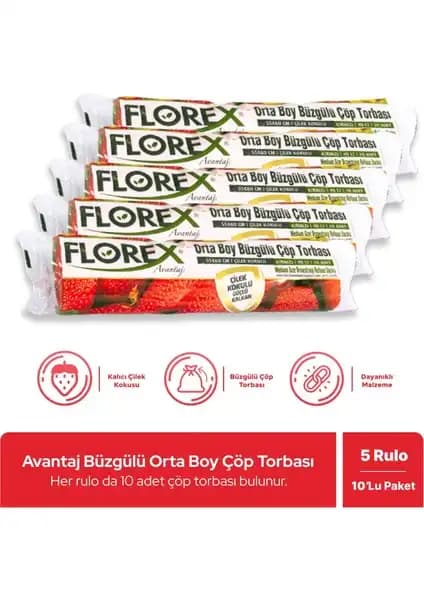 Florex Büzgülü Çilek Kokulu Orta Boy Çöp Poşeti: Kullanışlı ve Hoş Kokulu Temizlik Çözümü