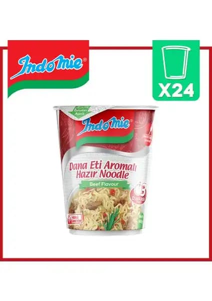 İndomie 24'lü Dana Eti Aromalı Bardak Noodle Pratik ve Lezzetli Paket