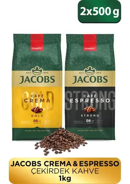 Jacobs Espresso ve Cafe Crema Çekirdek Kahve Paketi: Yüksek Kalite ve Zengin Aromalar