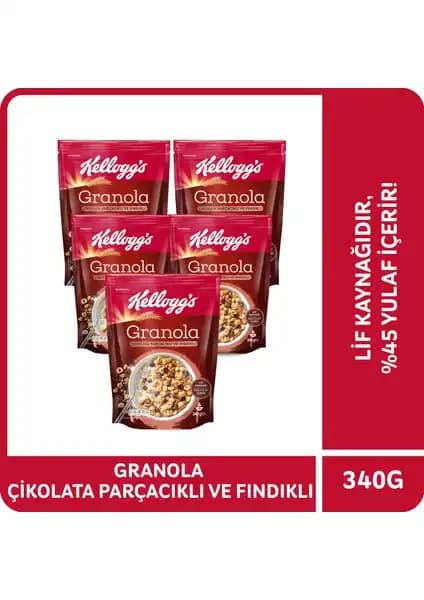 Kellogg's Granola Çikolata Parçacıklı ve Fındıklı Sağlıklı Kahvaltılık Alternatif