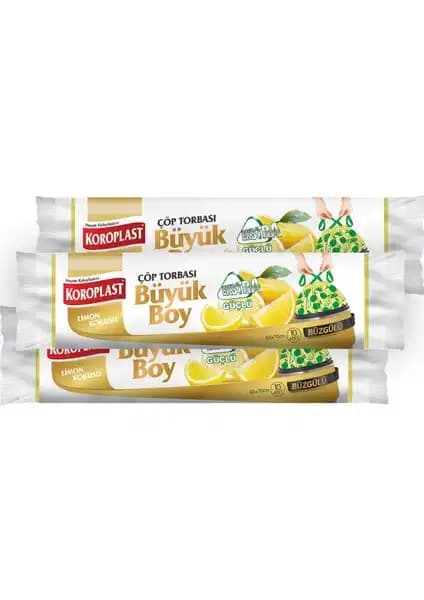 Koroplast Ekstra Güçlü Büyük Boy Limon Kokulu Büzgülü Çöp Torbası - Dayanıklı ve Ferahlatıcı Kullanım