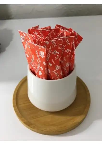Merpak Ambalaj Stick Şeker Kırmızı Baskılı Kristal Toz Şeker 100 adetlik paket