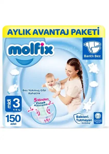 Molfix Bebek Bezi 3 Beden Midi Aylık Avantaj Paketi Güvenli ve Konforlu Bebek Bakımı İçin Uygun