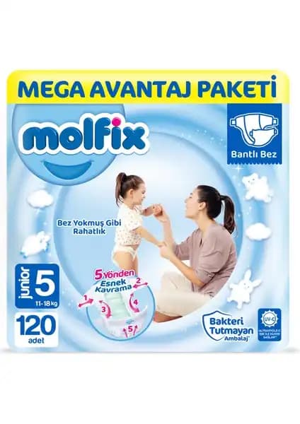 Molfix Bebek Bezi 5 Beden Junior Mega Avantaj Paketi Güvenli ve Konforlu Bebek Bakımı İçin