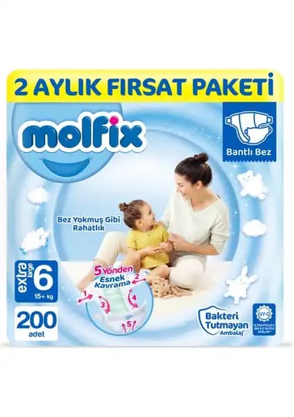 Molfix Bebek Bezi 6 Beden Ekstra Large Yüksek Emicilik ve Konfor Sağlayan Ürün