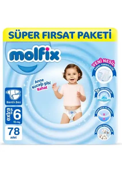Molfix Bebek Bezi 6 Beden Extra Large Paket Güvenli ve Konforlu Bebek Bakımı İçin